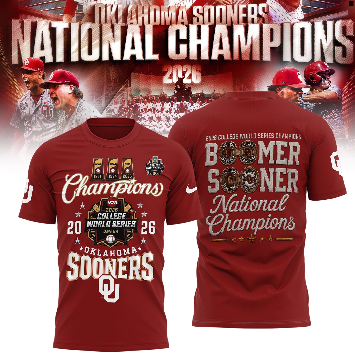 Sooners Crimson 2026 Division I Baseball National Champions Locker Room Shirt