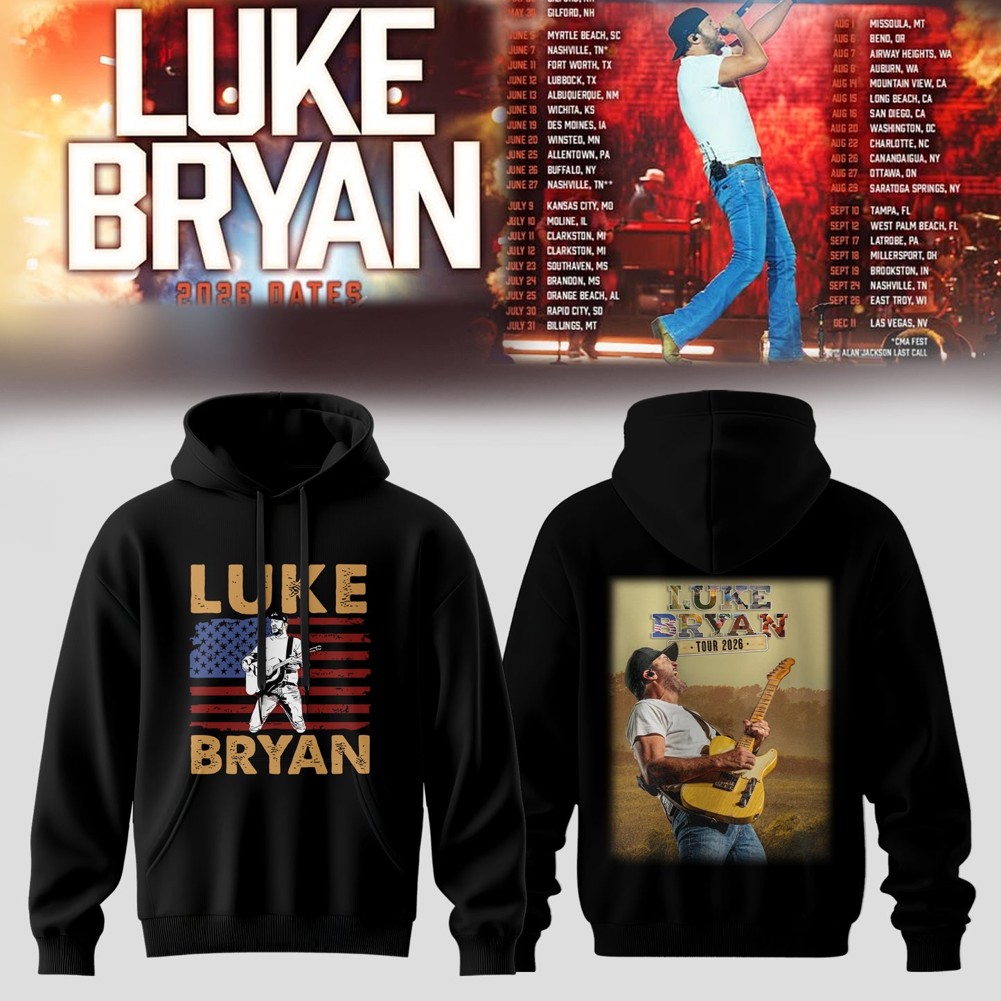 LUKE BRYAN 2026 TOUR MERCH – COUNTRY NIGHTS HOODIE