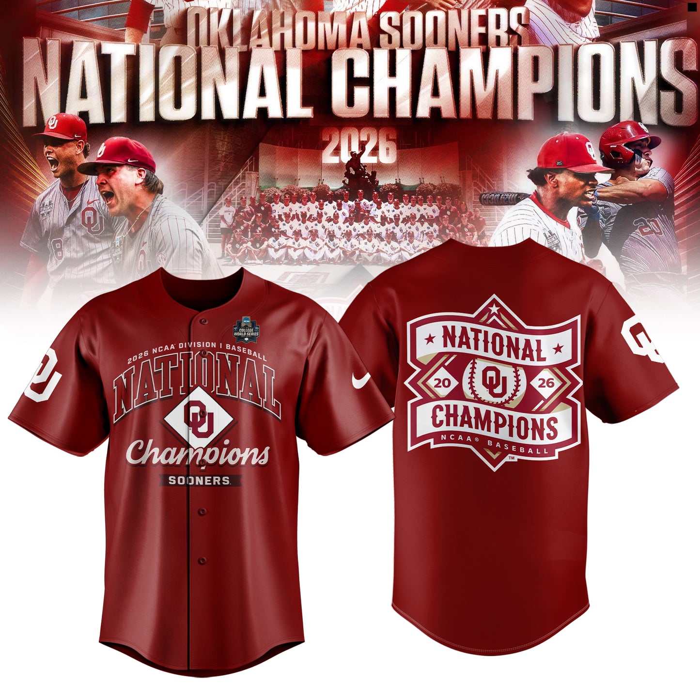 Limited Edition Oklahoma Baseball 2026 National Champions Baseball Jersey