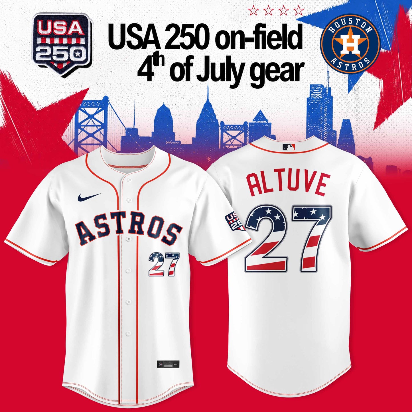 HOUSTON ASTROS: ALTUVE X USA 250 ON-FIELD – 4TH OF JULY JERSEY COLLECTION