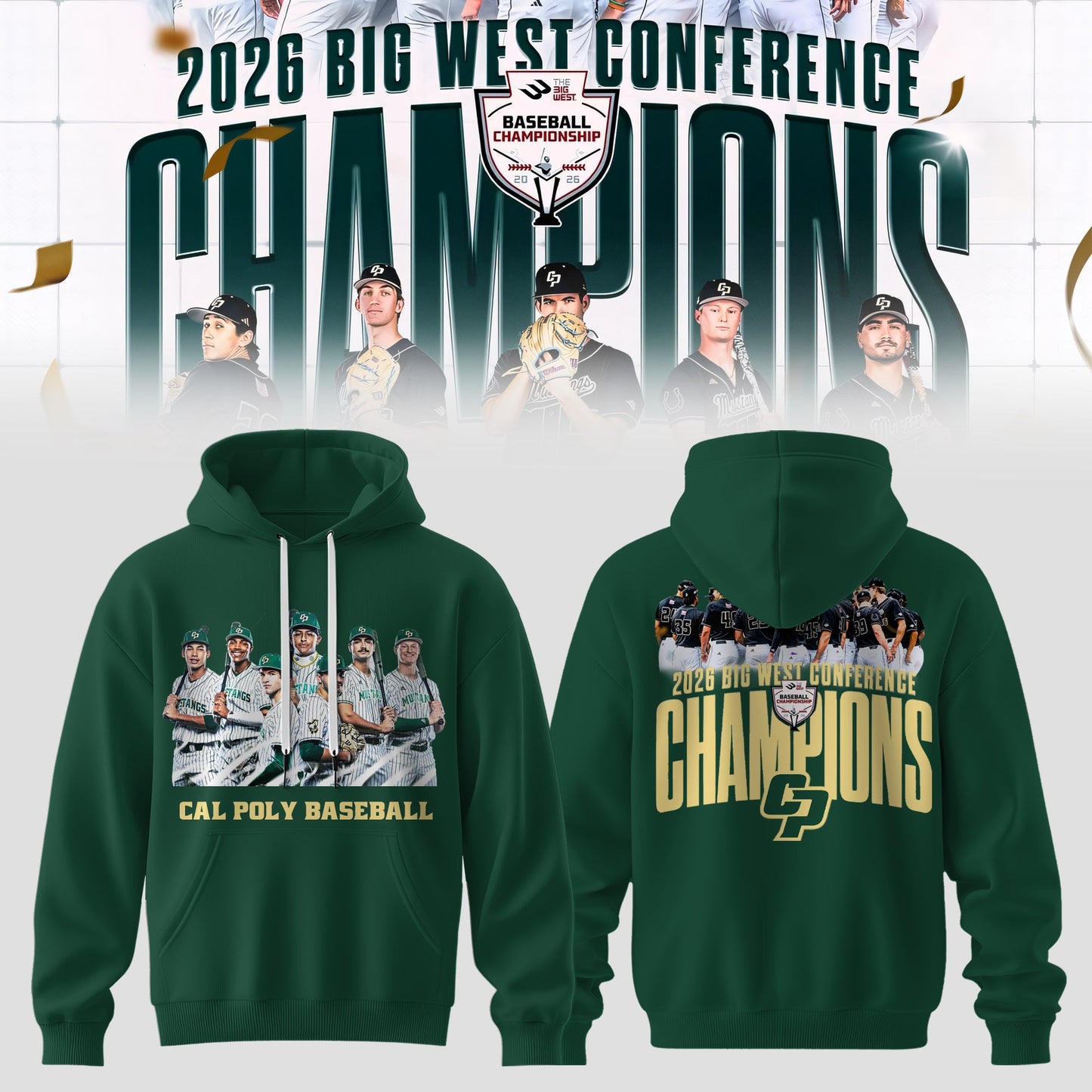_Big West Conference 2026 Champions – Cal Poly Mustangs Baseball Hoodie