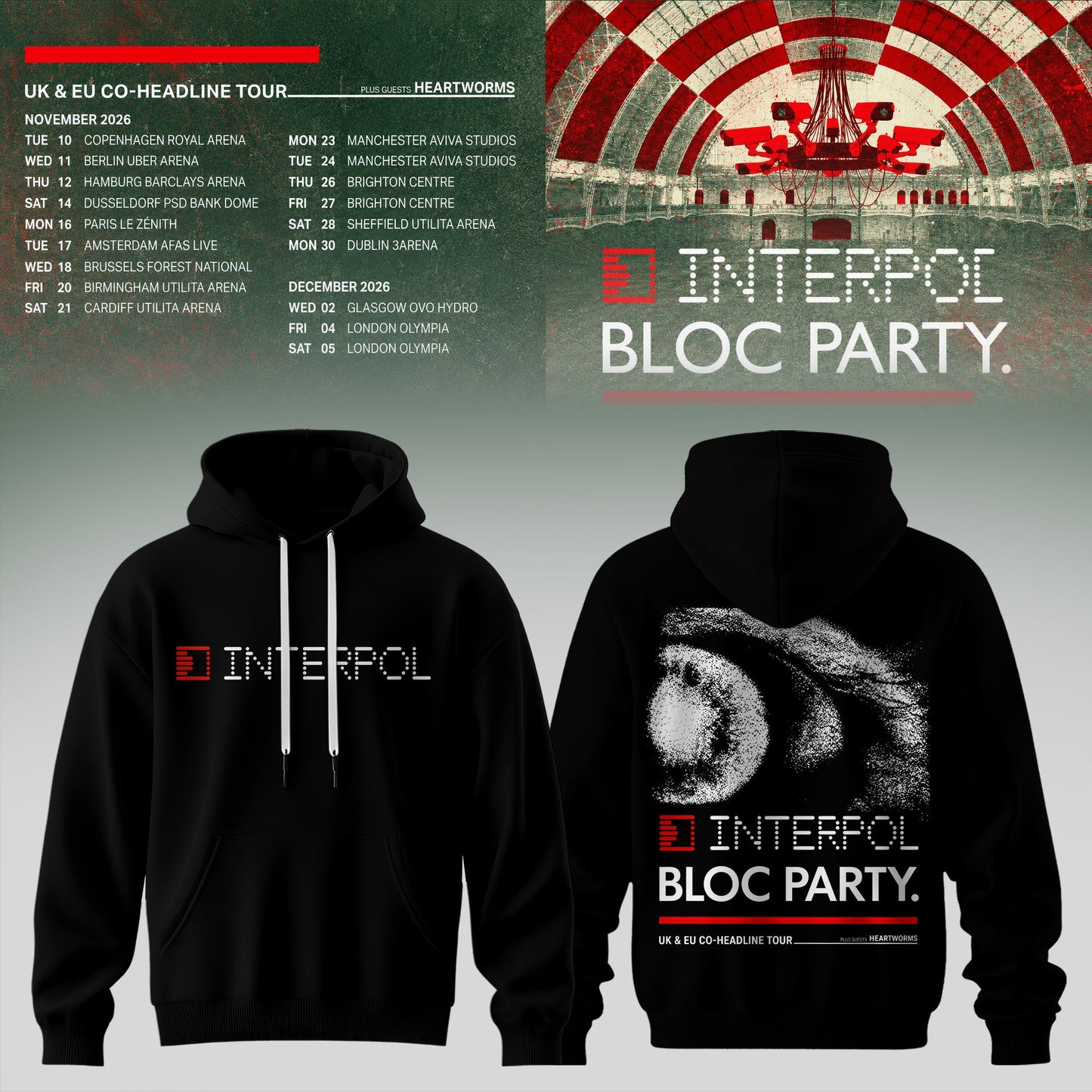 INTERPOL x BLOC PARTY – UK & EU TOUR 2026 HOODIE COLLECTION IS HERE
