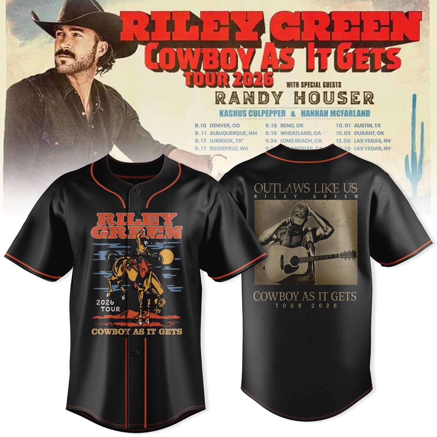 Riley Green Cowboy As It Gets Tour 2026 Edition Jersey