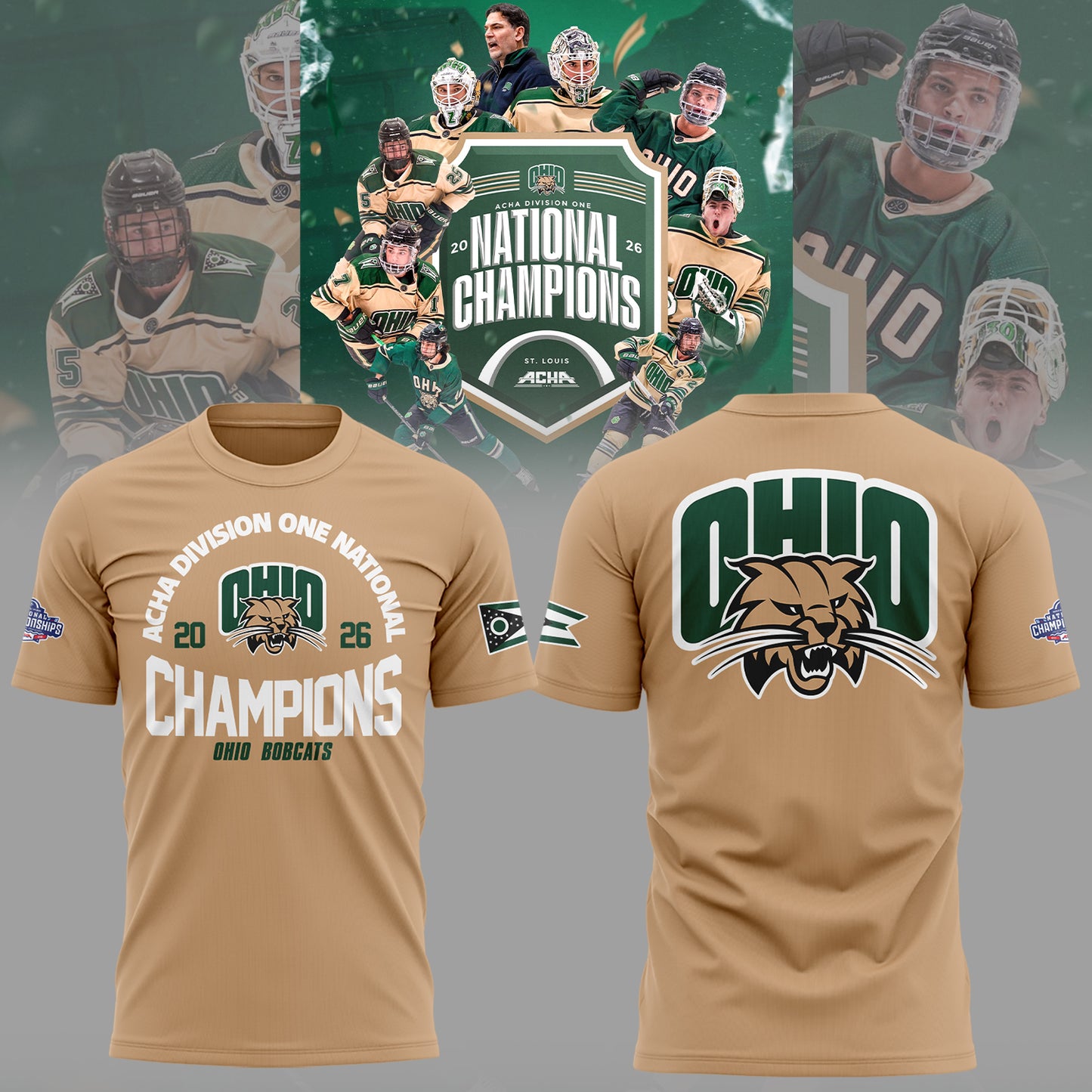 Limited Edition Ohio Bobcat ACHA National Champions 2026🏆TShirt