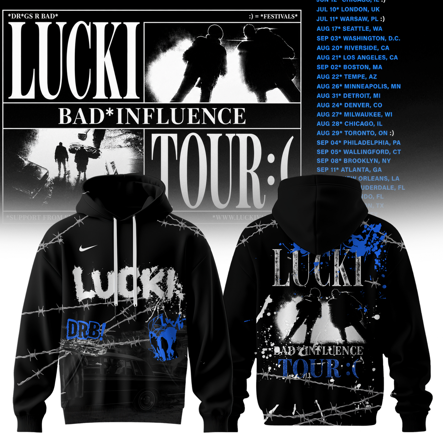 Deep Blue Barbed Tour Hoodie