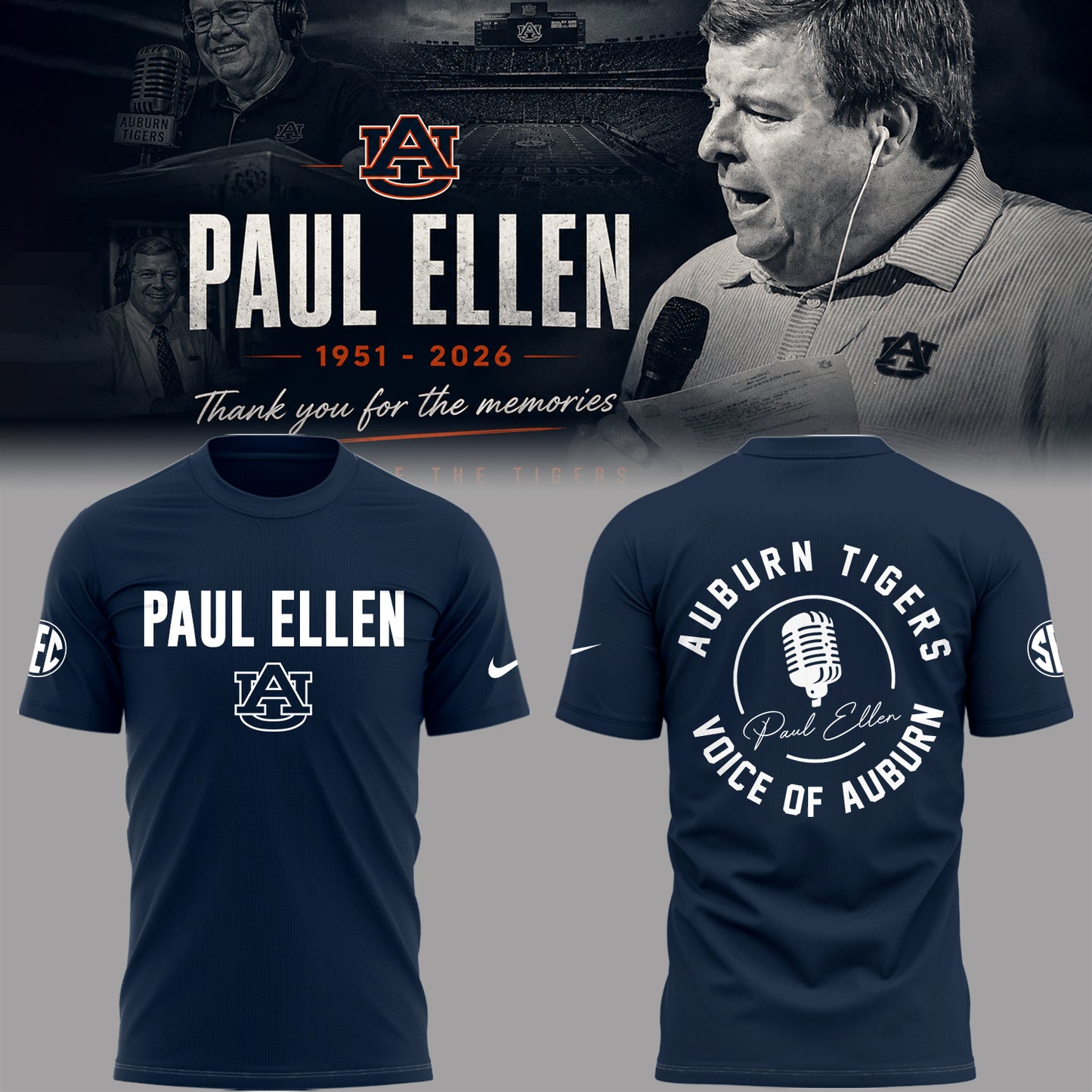 “Remembering Paul Ellen – The Voice of Auburn”🎙️🐅Shirt