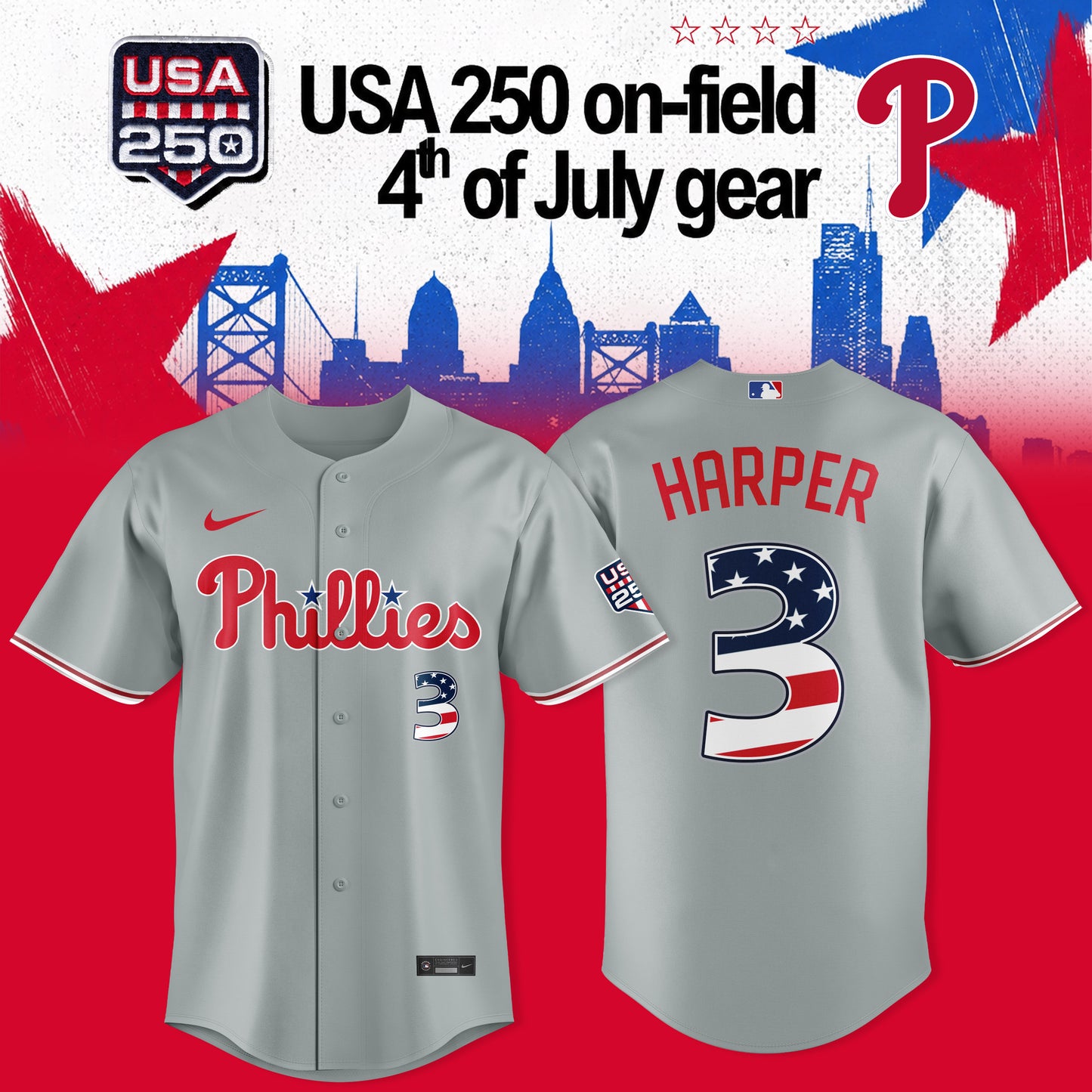 _PHILADELPHIA PHILLIES: HARPER X USA 250 ON-FIELD – 4TH OF JULY JERSEY COLLECTION