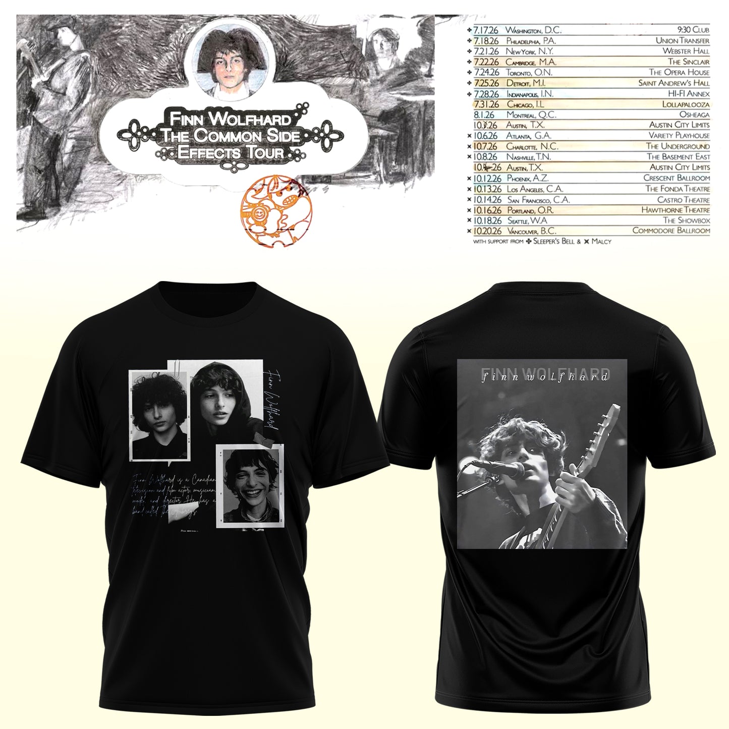 Finn Wolfhard – The Common Side Effects Tour T-Shirt