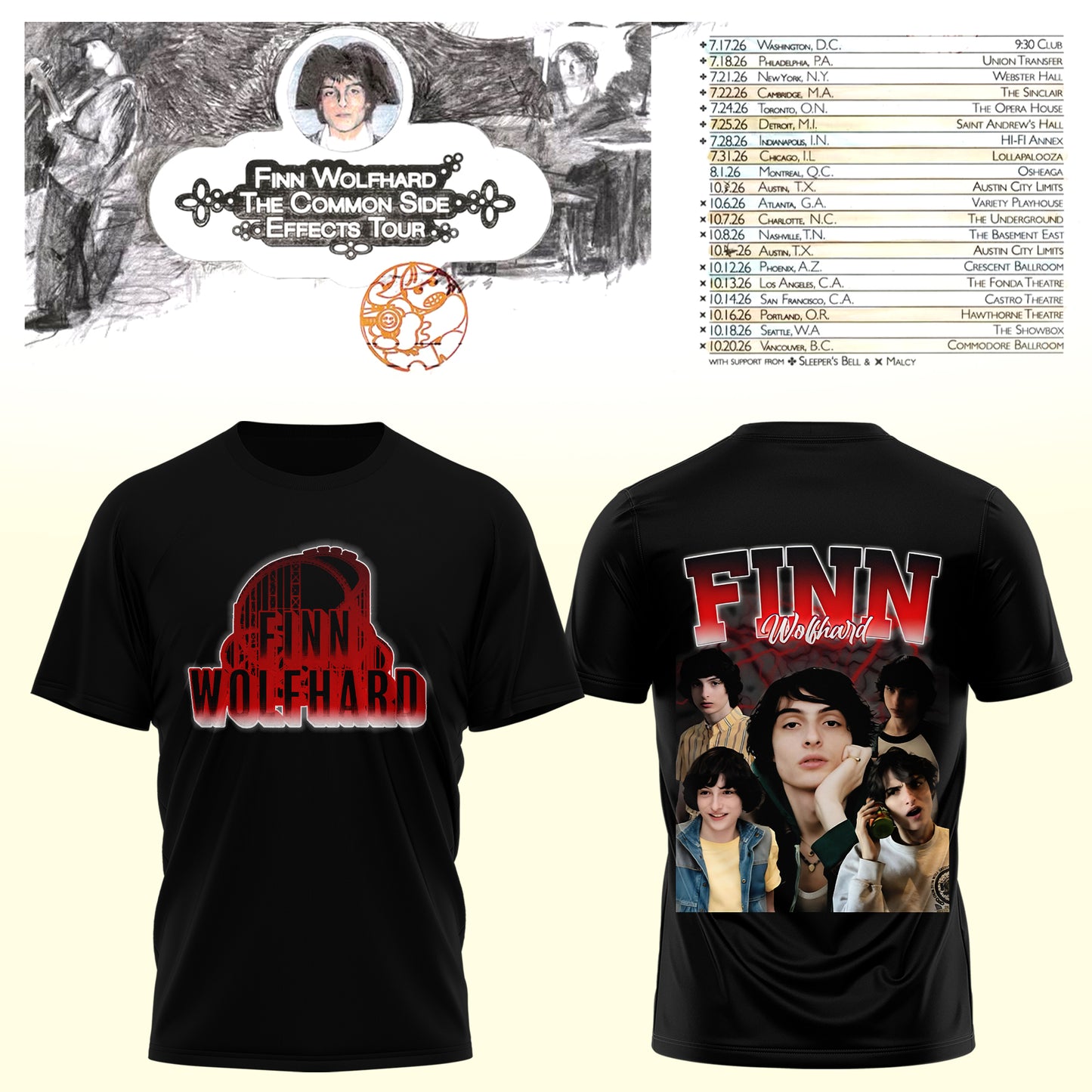 Finn Wolfhard – The Common Side Effects Tour T-Shirt
