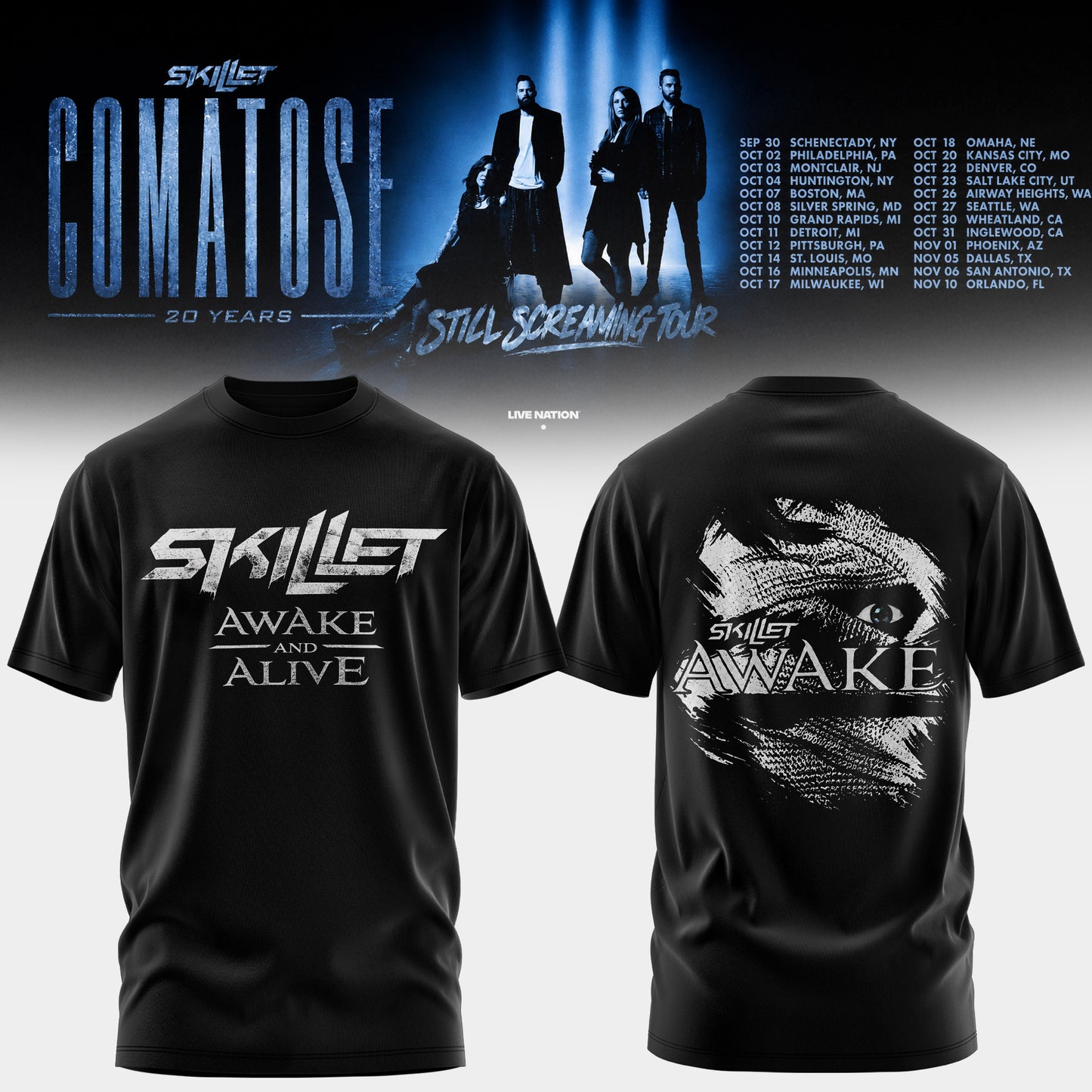 SKILLET “COMATOSE 20 YEARS” TSHIRT COLLECTION IS HERE