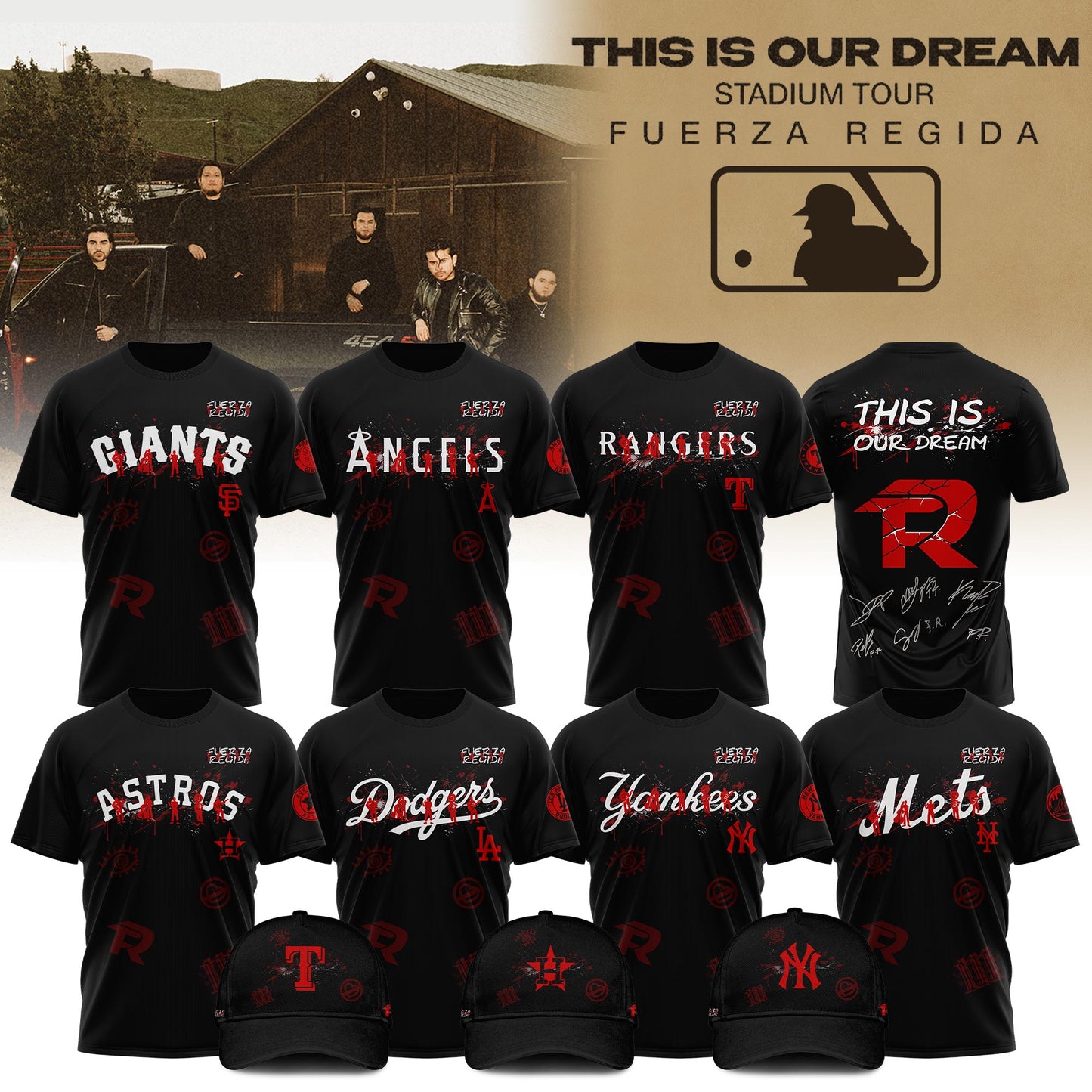 Baseball x Fuerza Regida This Is Our Dream Stadium Tour 2026 Tshirt Limited Edition