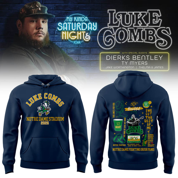 Special Luke Combs x Notre Dame Fighting My Kinda Saturday Night Tour Hoodie