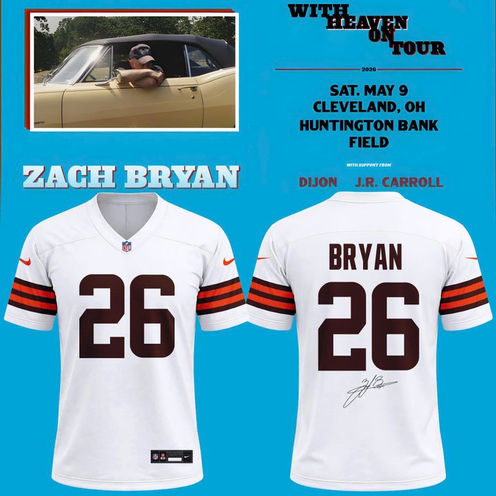 Exclusive 2026 T-Shirt Signed Zach Bryan x Cleveland Browns “With Heaven On Tour” Huntington Bank Field for fans