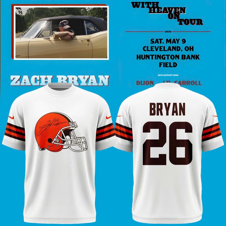 Exclusive 2026 T-Shirt Signed Zach Bryan x Cleveland Browns “With Heaven On Tour” Huntington Bank Field for fans