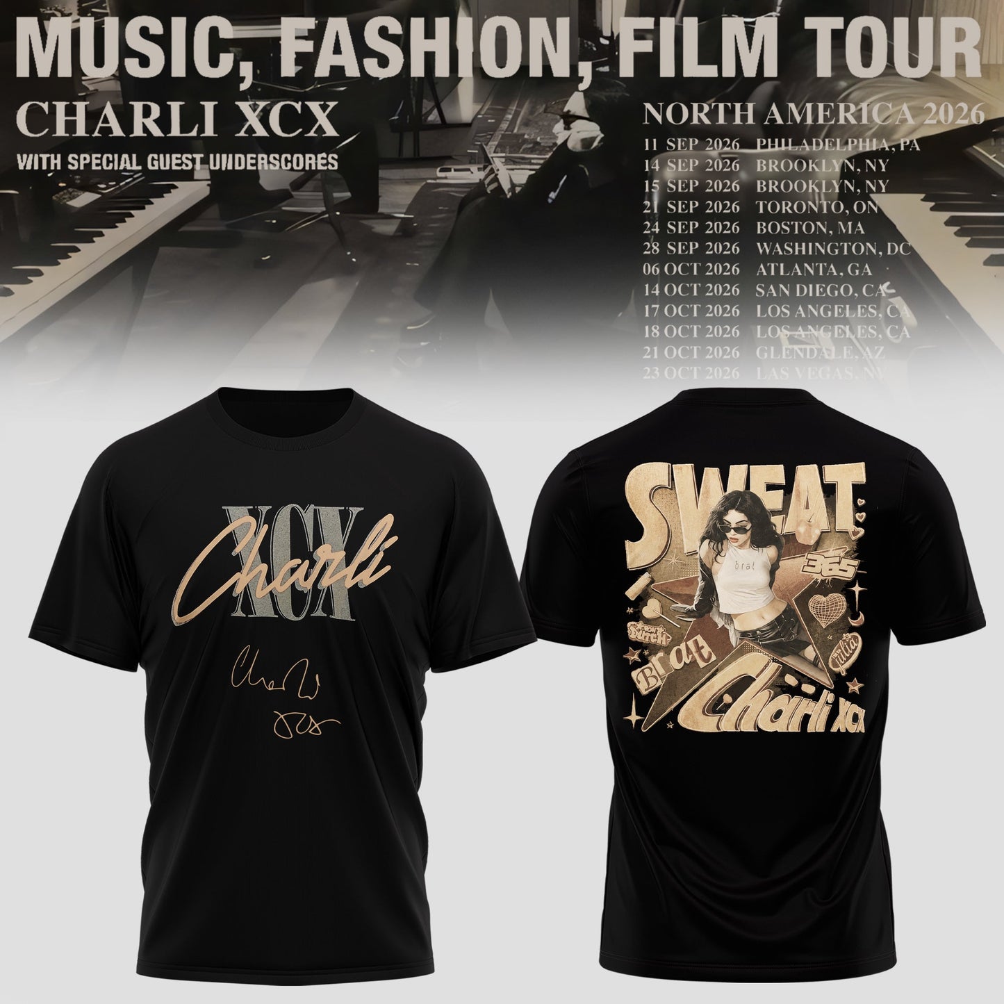 CHARLI XCX “MUSIC, FASHION, FILM” TOUR TSHIRT IS HERE