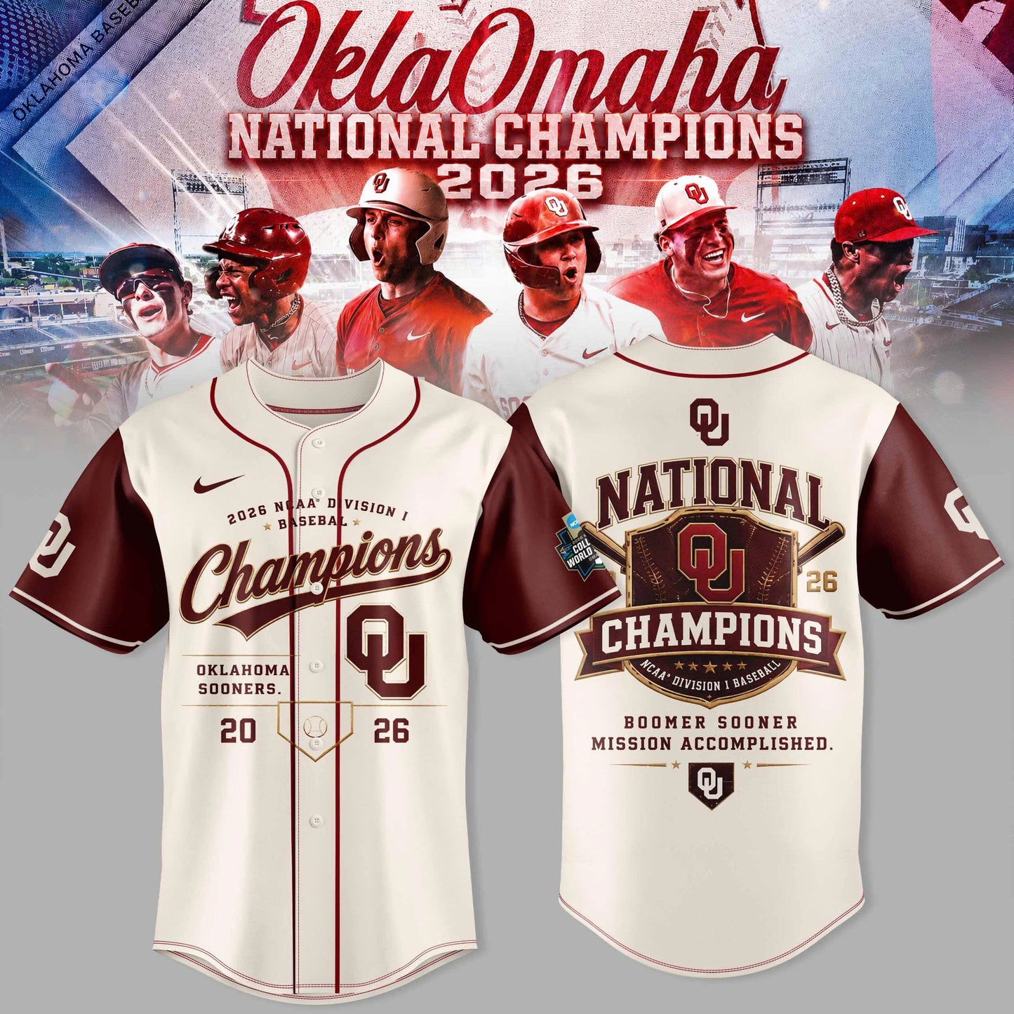 Oklahoma Sooners 2026 Baseball National Champions Jersey
