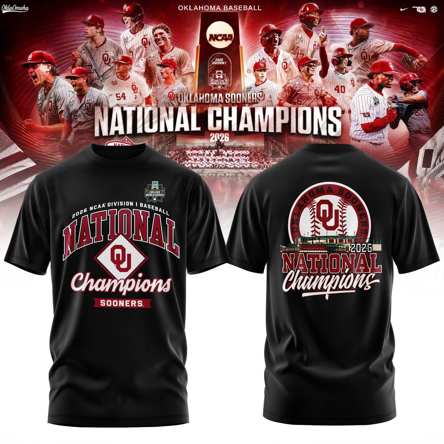 Oklahoma Sooners 2026 Baseball National Champions Tshirt