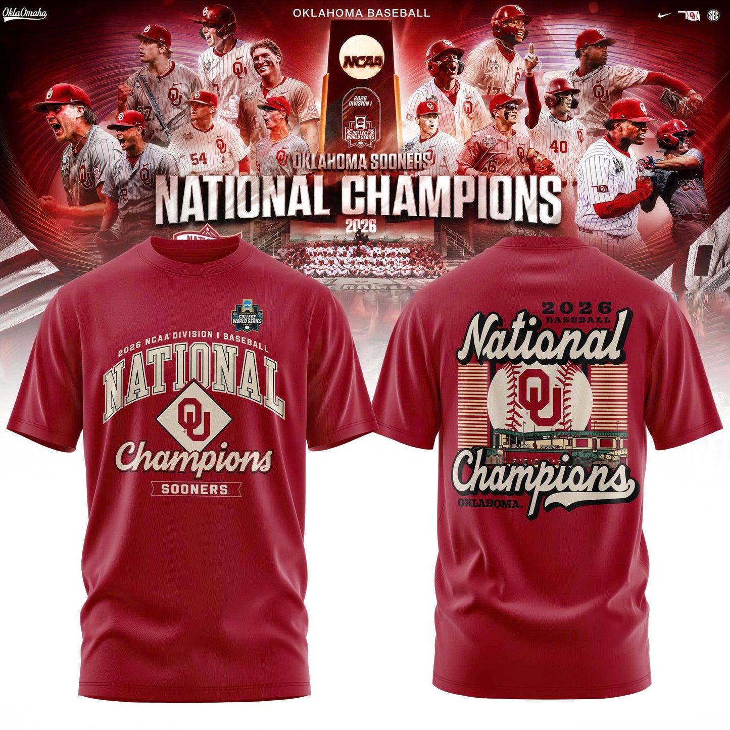 Oklahoma Sooners 2026 Baseball National Champions Tshirt