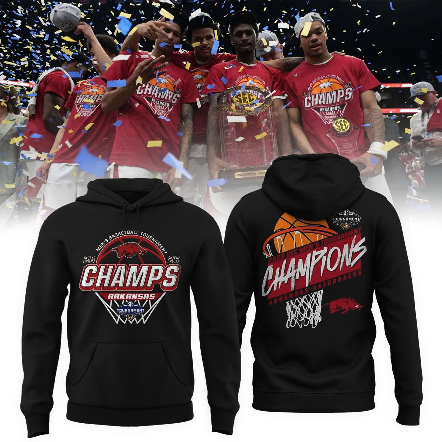 Arkansas Razorbacks Men's Basketball 2026 SEC Tournament Champions Locker Room Hoodie
