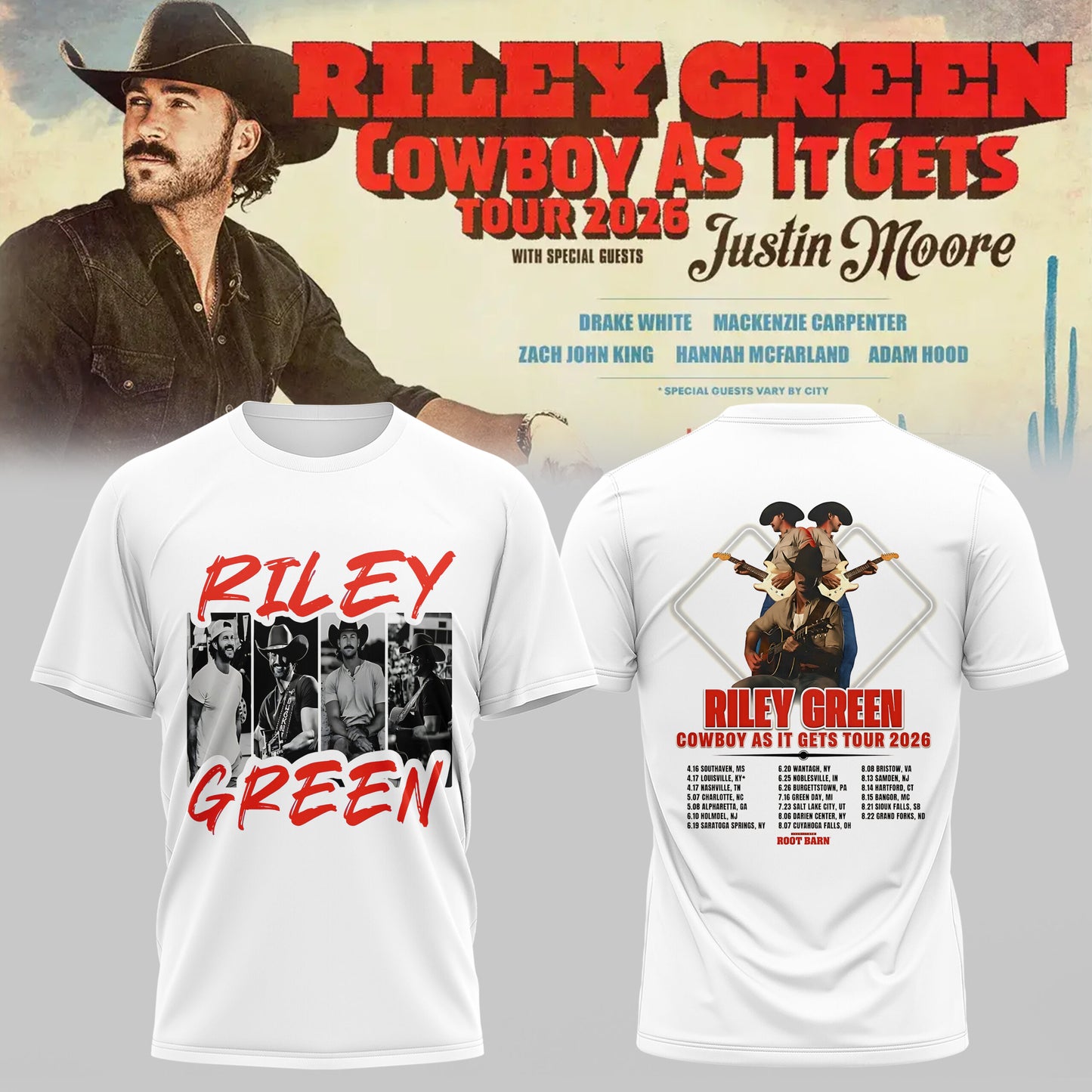Riley Green’s Cowboy As It Gets Tour 2026 T-shirt