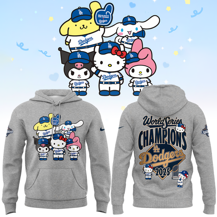 Hello Kitty x LA Dodgers World Series Champions Hoodie - 100% Cotton - Unisex - Gray