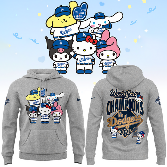 Hello Kitty x LA Dodgers World Series Champions Hoodie - 100% Cotton - Unisex - Gray