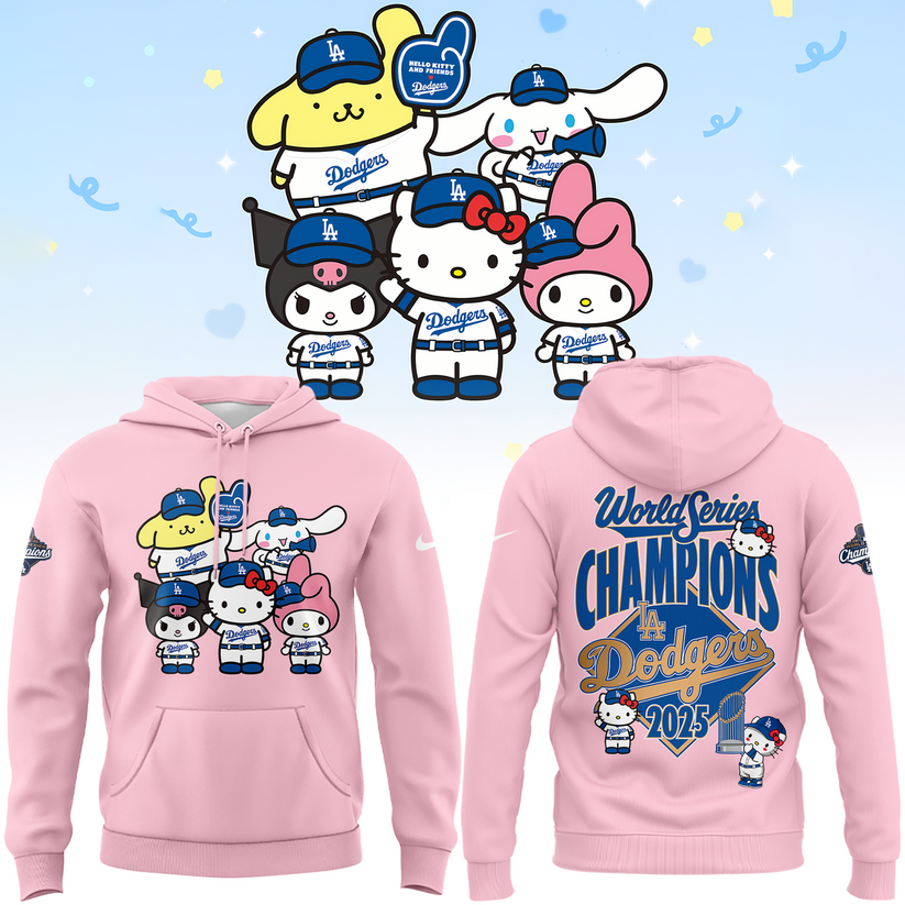 Hello Kitty x LA Dodgers World Series Champions Hoodie - 100% Cotton - Unisex - Light Pink