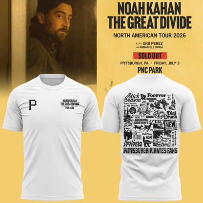 Limited Edition Pittsburgh Pirates x Noah Kahan White Tshirt 2026