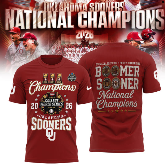 Sooners Crimson 2026 Division I Baseball National Champions Locker Room Shirt
