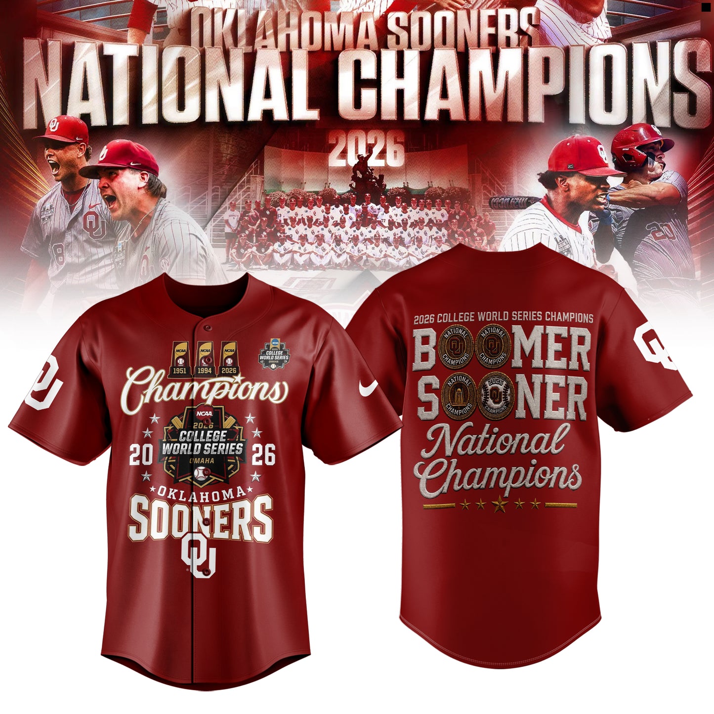 Limited Edition Oklahoma Baseball 2026 National Champions Baseball Jersey