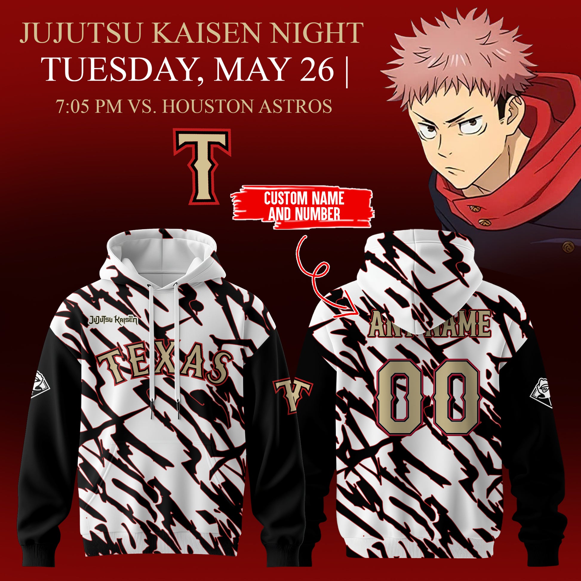 _,,,Texas Rangers x Jujutsu Kaisen 2026 Hoodie (Custom Name &amp; Number)