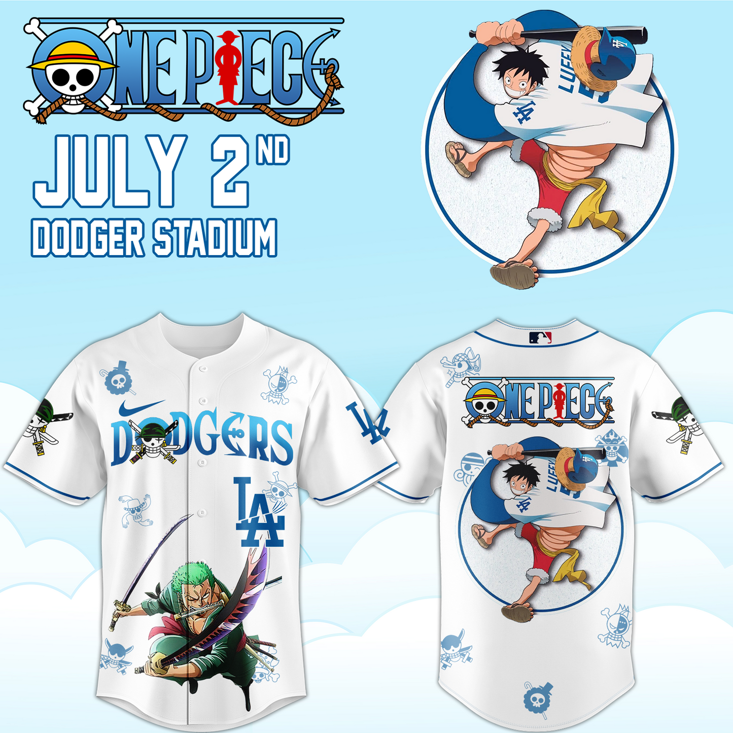 ,.ONE PIECE Night with the Los Angeles Dogger 2026 Jersey 4
