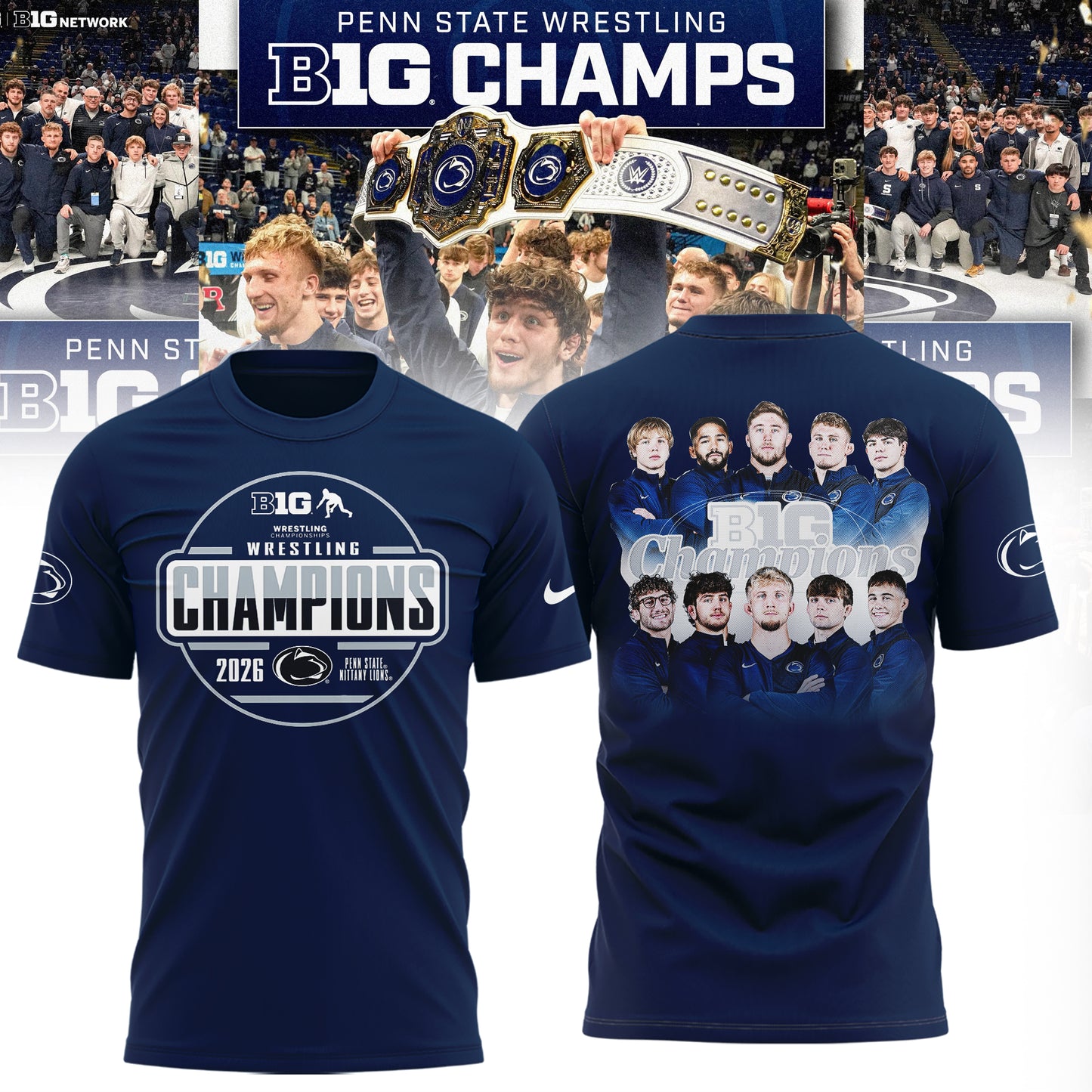Penn State Nittany Lions 2026 Big Ten Men’s Wrestling Tournament Champions Limited Edition T Shirt