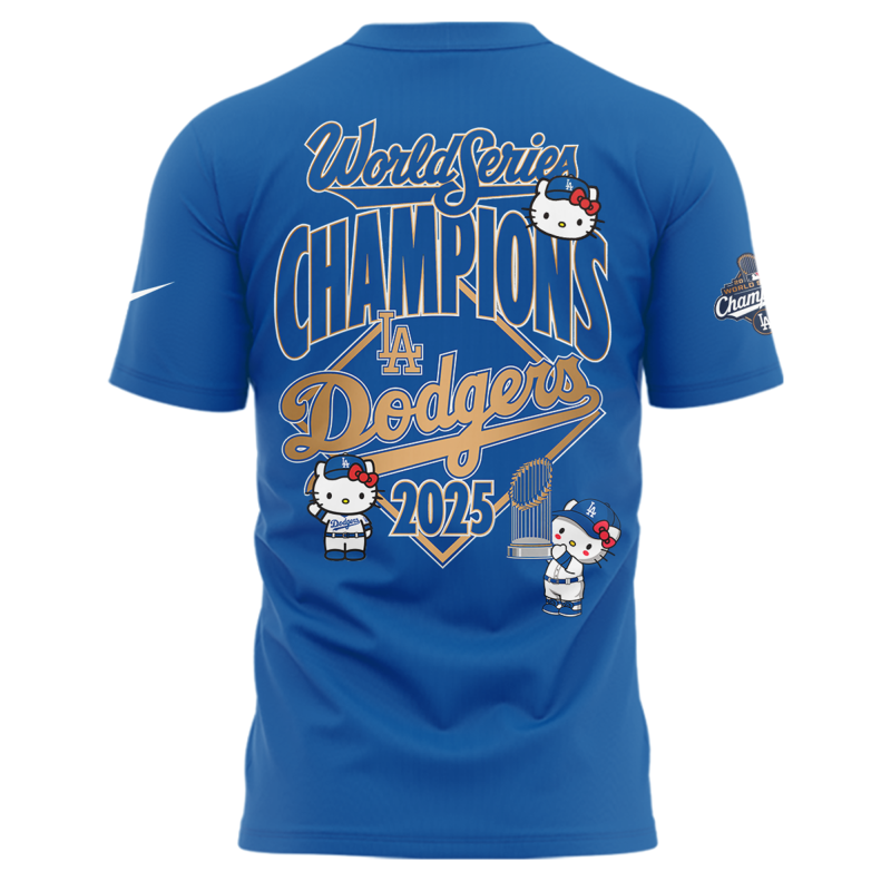 Hello Kitty x LA Dodgers 2025 World Series Champions T-Shirt - 100% Cotton 2D Printed - Unisex - Blue