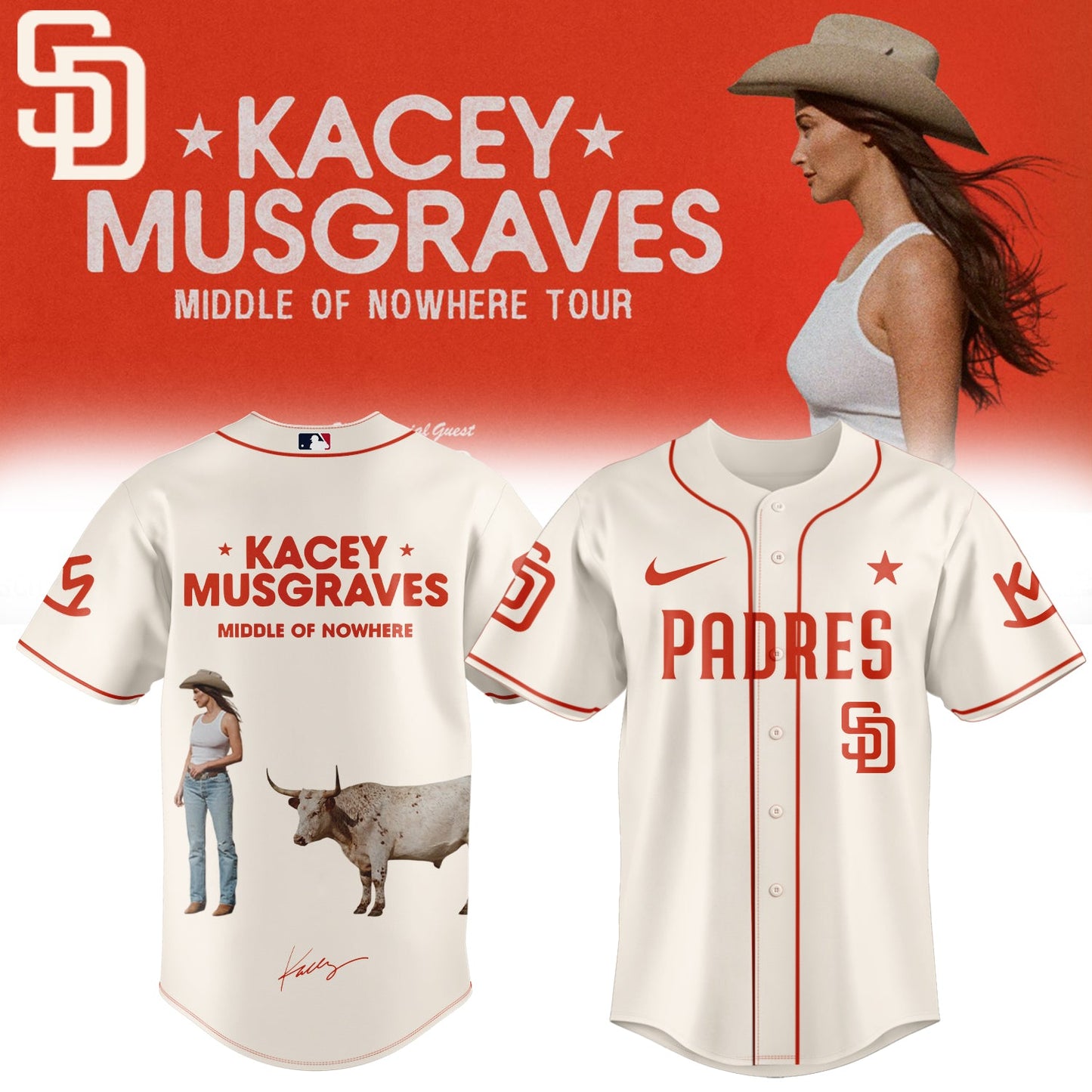 ,,Baseball X Kacey Musgraves Middle of Nowhere Tour Signed Jersey 3