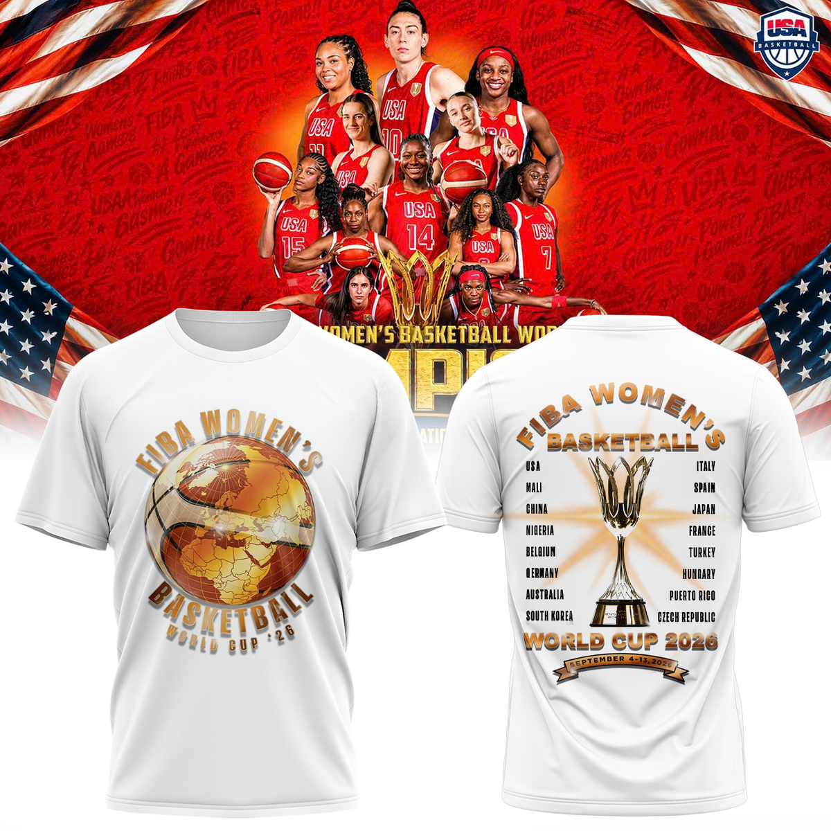 Limited Edition USA Women’s Basketball 2026 FIBA World Cup Champions T-shirt