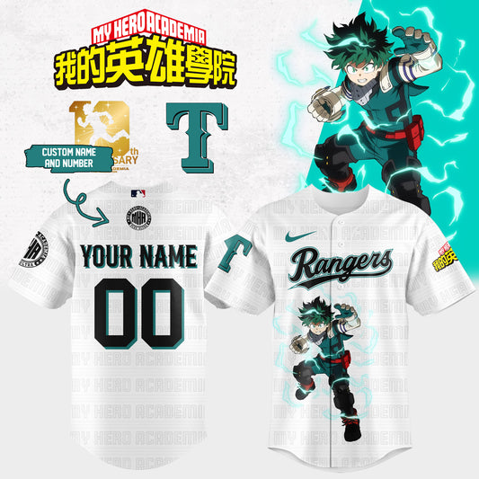 _,.Texas Rangers x My hero academia 2026 Baseball Jersey (Custom Name &amp; Number)