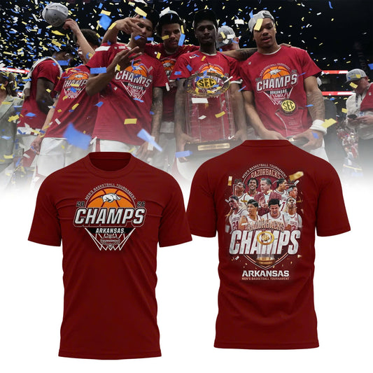 Arkansas Razorbacks Men's Basketball 2026 SEC Tournament Champions Locker Room Short Sleeve T-Shirt