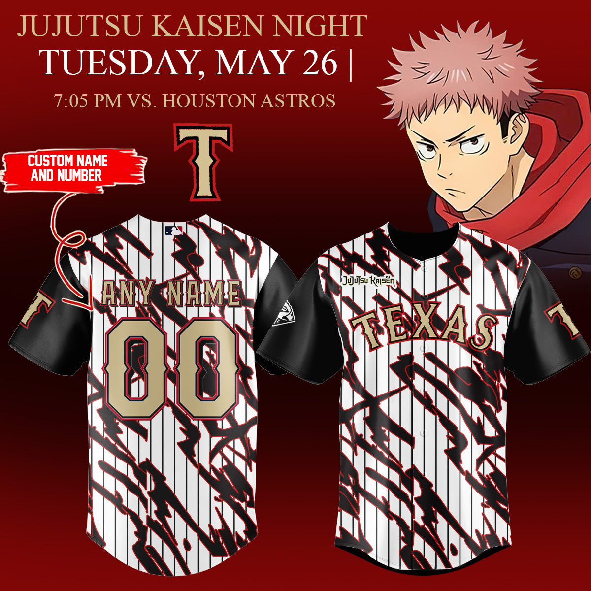 __Texas Rangers x Jujutsu Kaisen 2026 Baseball Jersey (Custom Name &amp; Number)