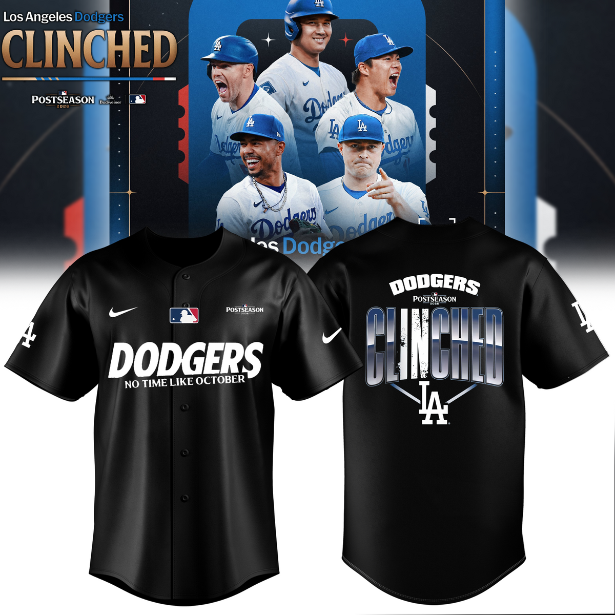 Limited Edition Los Angeles Dodgers Clinched Postseason 2026 Baseball Jersey