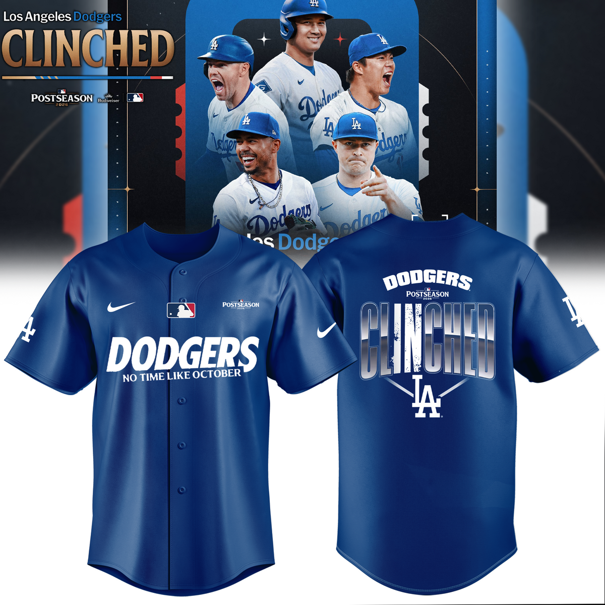 Limited Edition Los Angeles Dodgers Clinched Postseason 2026 Baseball Jersey