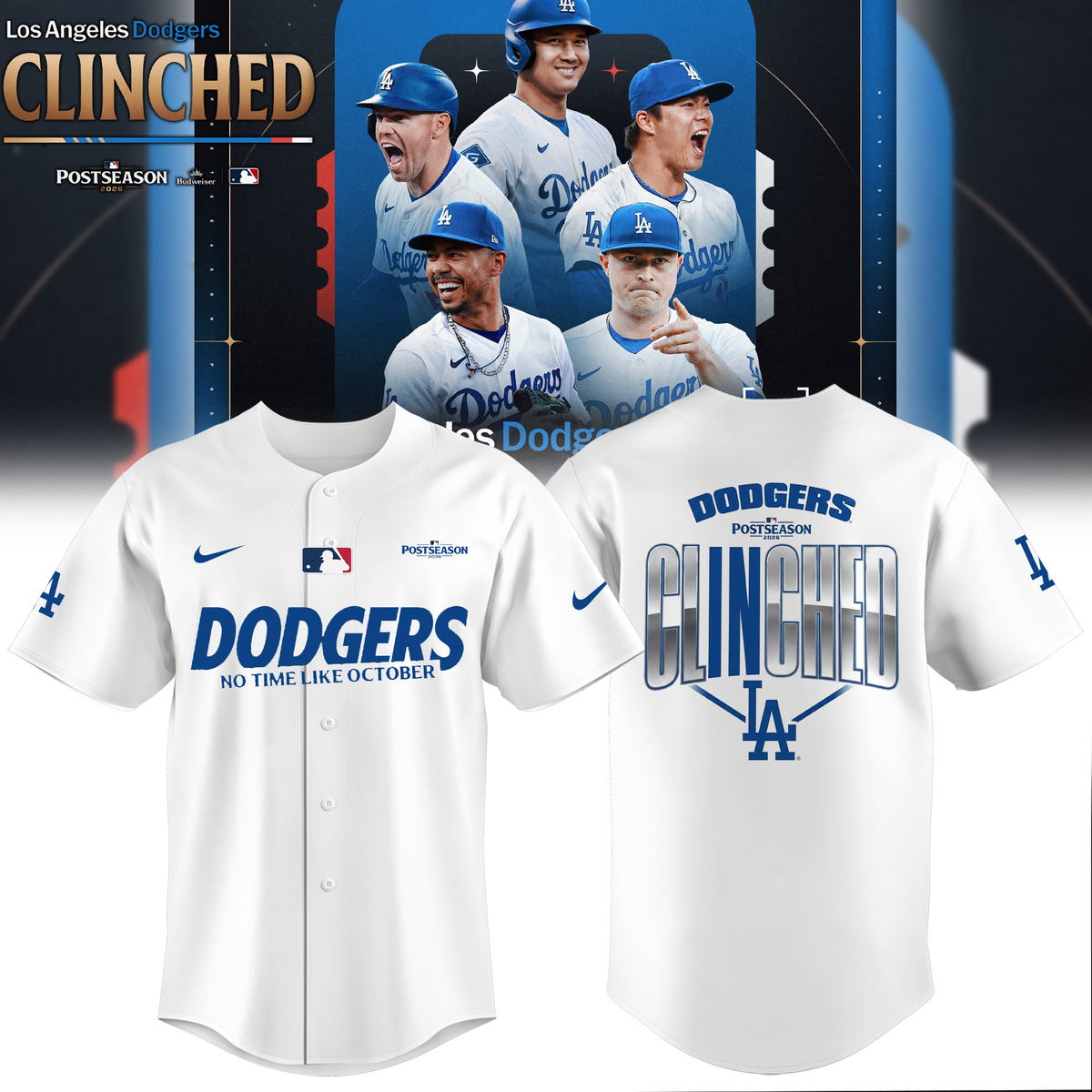 Limited Edition Los Angeles Dodgers Clinched Postseason 2026 Baseball Jersey