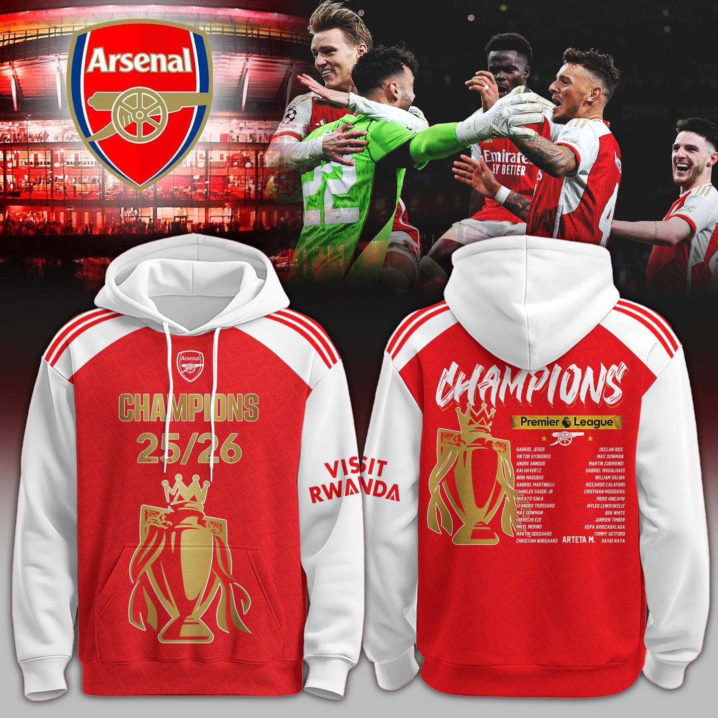 Arsenal Premier League Champions 25/26 Hoodie Limited Edition