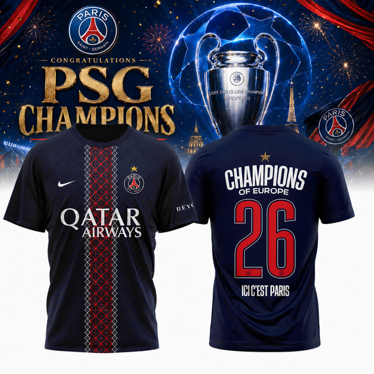 PSG UEFA Champions League 25/26 Champions Tshirt – Signature Limited Edition