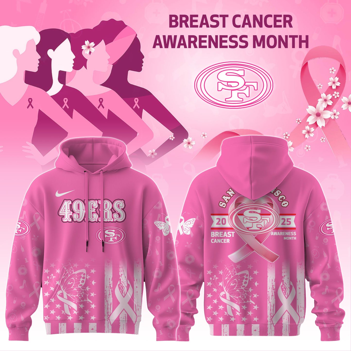 San Francisco 49ers Special Breast Cancer Awareness Month Limited Edition Hoodie 2025