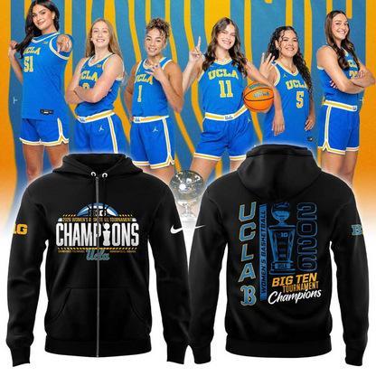 UCLA Women’s Basketball 2026 Big Ten Regular Season Conference Championship Black Zip Hoodie V2