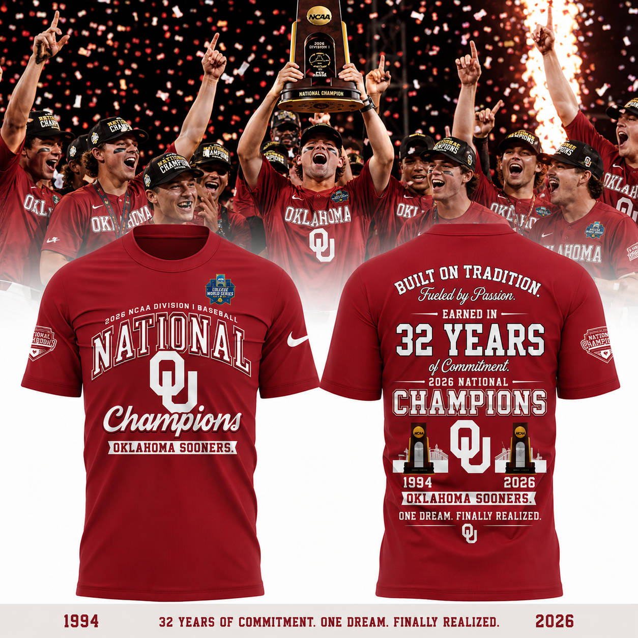 Oklahoma Sooners 2026 Baseball National Champions Tshirt