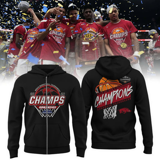 Arkansas Razorbacks Men's Basketball 2026 SEC Tournament Champions Locker Room ZipHoodie