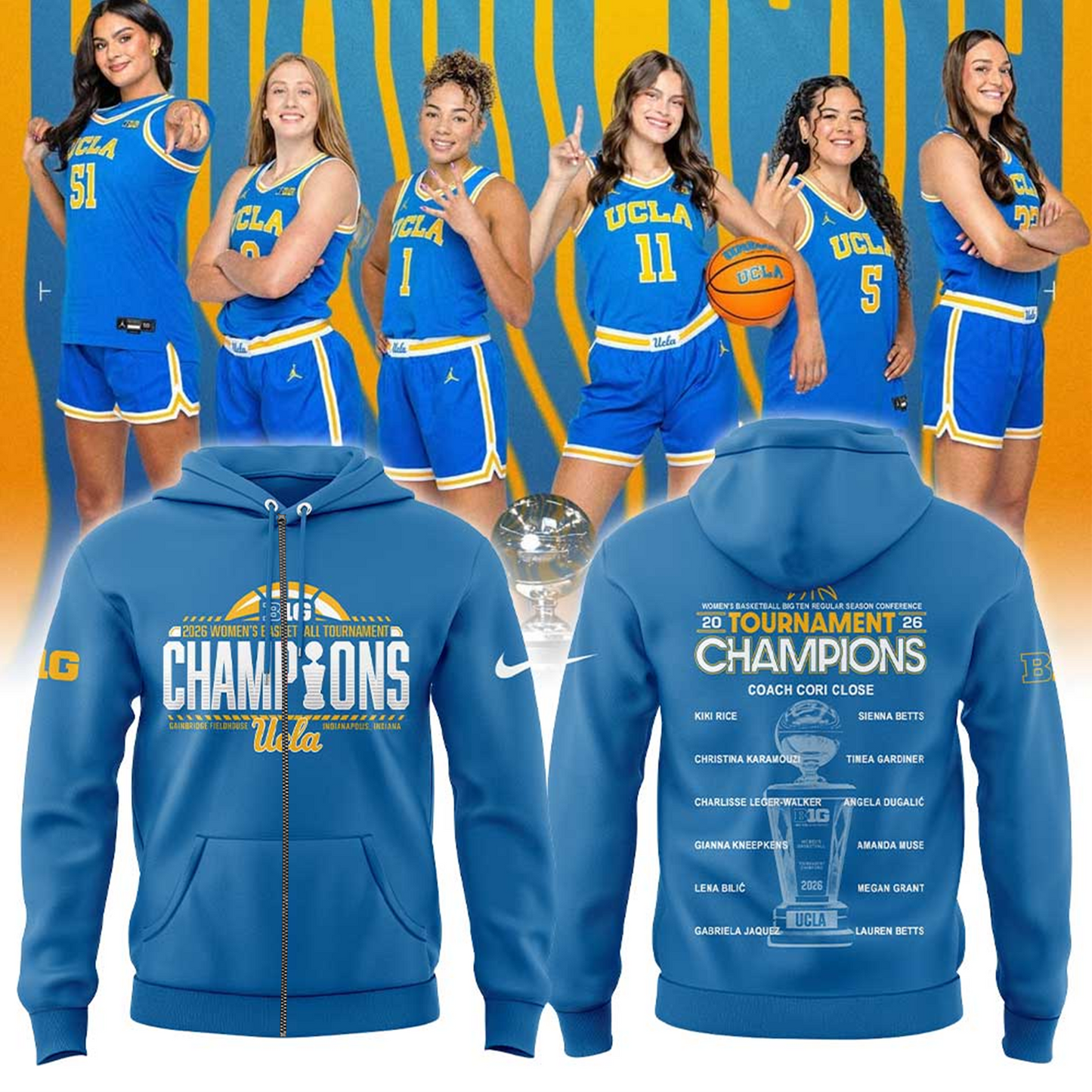UCLA Women’s Basketball 2026 Big Ten Regular Season Conference Championship Blue Zip Hoodie