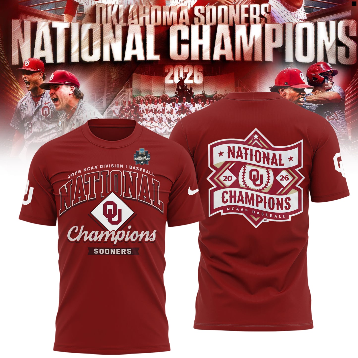 Sooners Crimson 2026 Division I Baseball National Champions Locker Room Shirt